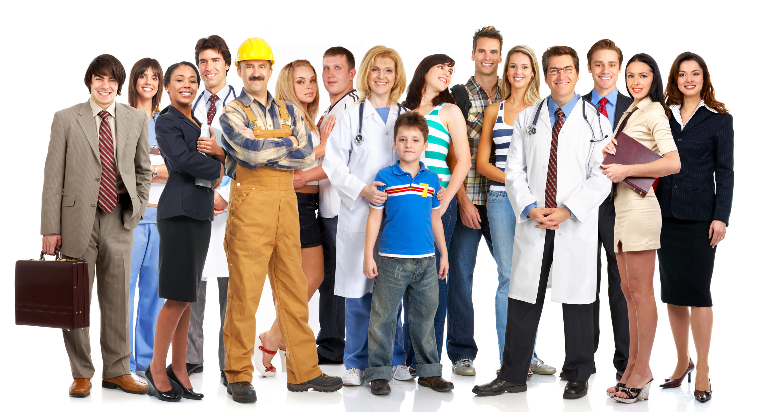 Group of young smiling people. Over white background